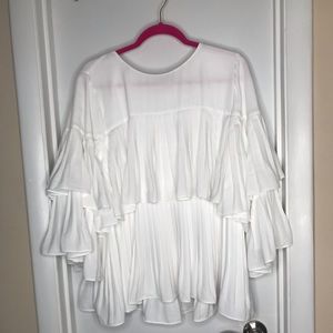 White pleated ruffle blouse